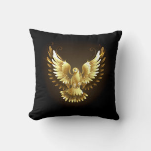 Faux Gold Foil Peace Dove on Black Throw Pillow