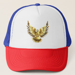 Faux Gold Foil Peace Dove on Black Trucker Hat