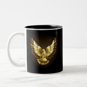 Faux Gold Foil Peace Dove on Black Two-Tone Coffee Mug