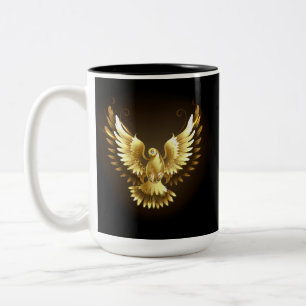Faux Gold Foil Peace Dove on Black Two-Tone Coffee Mug