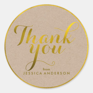 Faux Gold Foil Personalized Thank You Classic Round Sticker