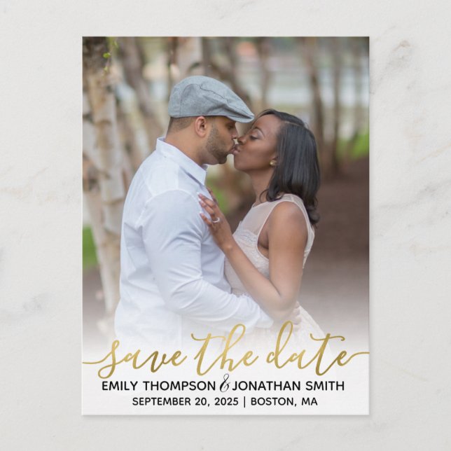Faux Gold Foil Photo Enregistrer La Date Carte Pos (Devant)