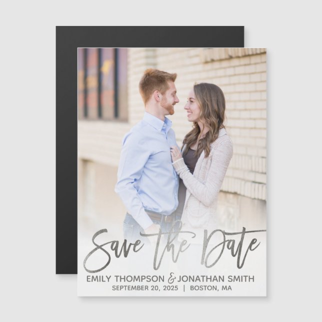 Faux Gold Foil Photo Wedding Save The Date Magnets (Devant / Derrière)