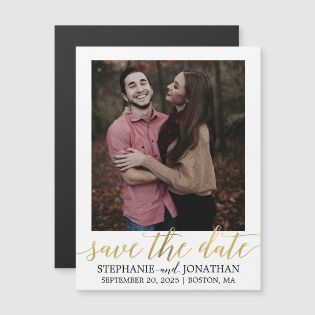 Faux Gold Foil Picture Save The Date Magnets (Front/Back)