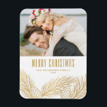 Faux Gold Foil Pine Needles Merry Christmas Photo  Magnet<br><div class="desc">Merry Christmas! Bring a touch of holiday cheer to your home with our Customizable Photo Christmas Magnet! Perfect for displaying cherished memories, this magnet allows you to personalize it with your favourite festive photo, making it a unique addition to your holiday decor. An ideal gift for family and friends—create memorable...</div>