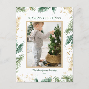 Faux Gold Foil Pine Needles Season's Greetings Postcard