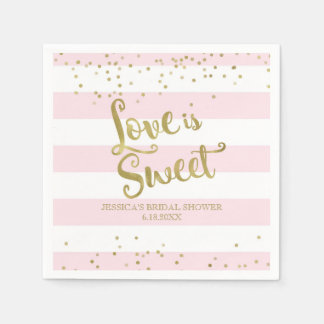 Faux Gold Foil Pink Stripes Love is Sweet Shower Napkin