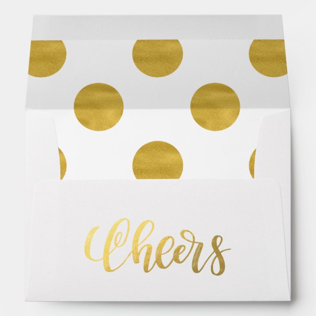 Faux gold foil polka dots pattern cheers script envelope (Back (Bottom))