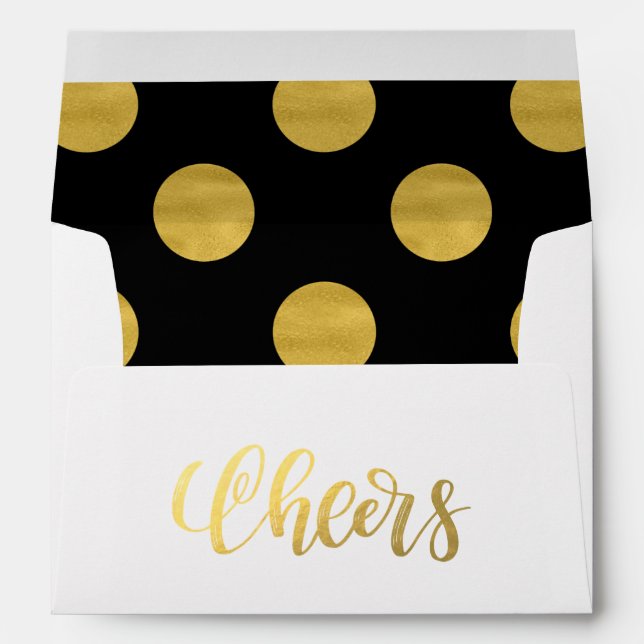 Faux gold foil polka dots pattern cheers script envelopes (Back (Bottom))
