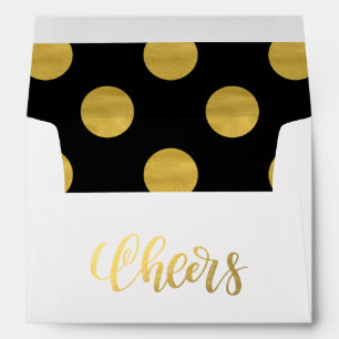 Faux gold foil polka dots pattern cheers script envelopes