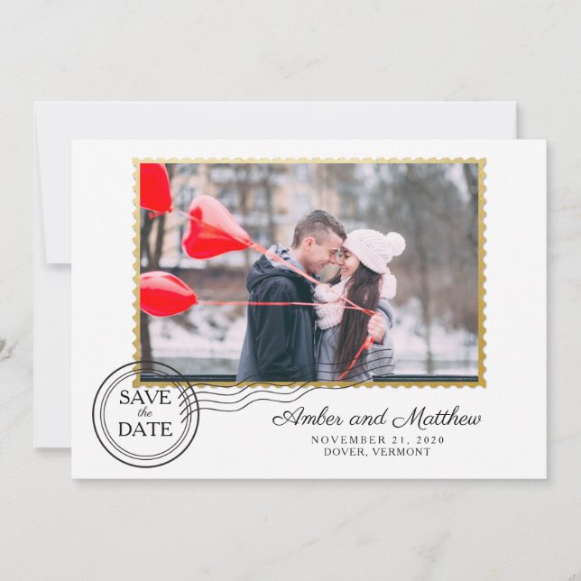 Faux Gold Foil Postage Save the Date (Front)