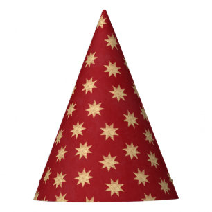 Faux Gold Foil & Red Stars Pattern Party Hat