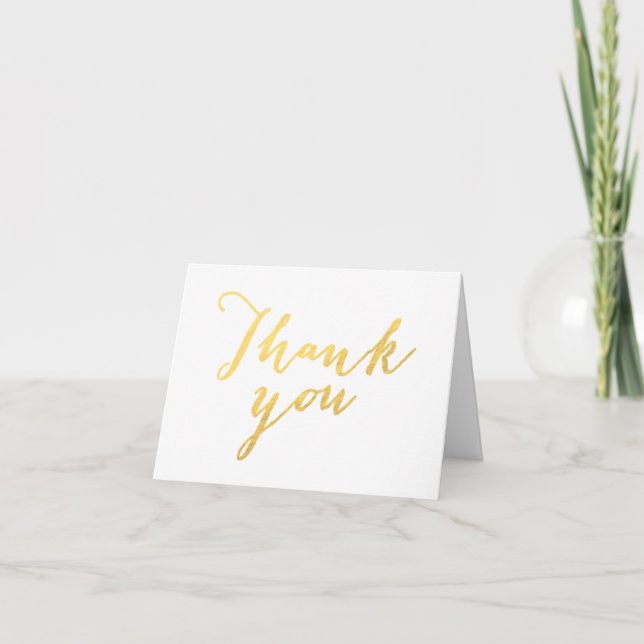 Faux Gold Foil Script Chic Wedding Thank You Card (Front)