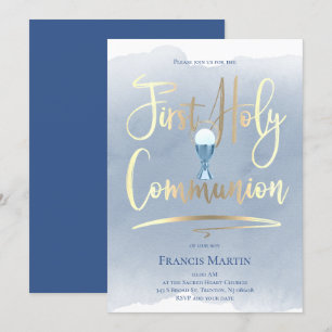FAUX gold foil script   First Communion Invitation