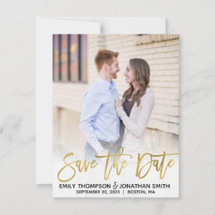 Faux Gold Foil Script Photo Save the Date Card
