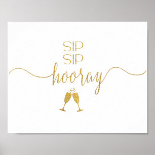 Faux Gold Foil Sip Sip Hooray Cocktail Bar Sign