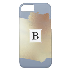 Faux Gold Foil Splash Dusty Blue, Simple Monogram Case-Mate iPhone Case