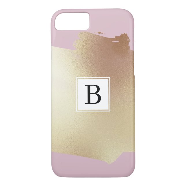 Faux Gold Foil Splash Dusty Pink, Simple Monogram Case-Mate iPhone Case (Back)