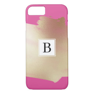 Faux Gold Foil Splash Hot Pink, Simple Monogram Case-Mate iPhone Case