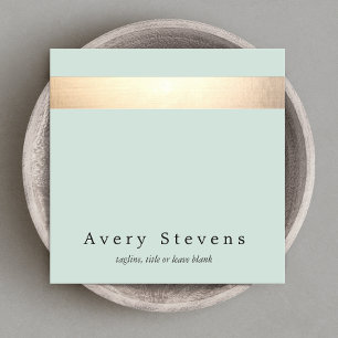 Faux Gold Foil Striped Elegant Light Blue Chic Square Business Card