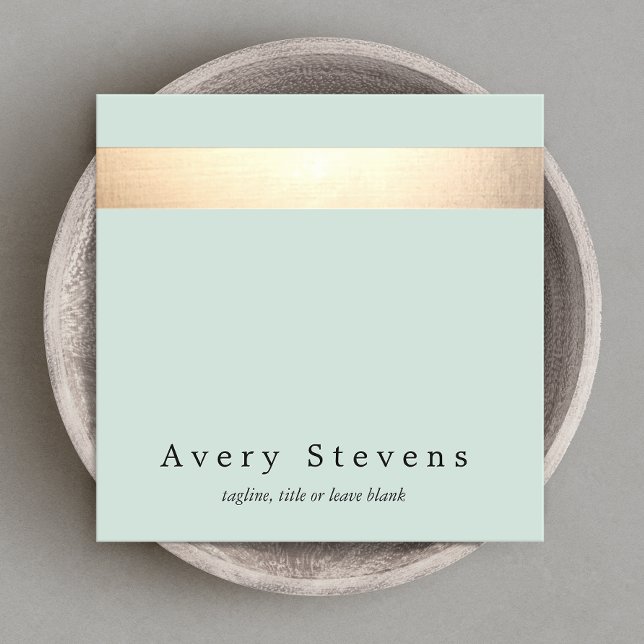 Faux Gold Foil Striped Elegant Light Blue Chic Square Business Card (Creator Uploaded)