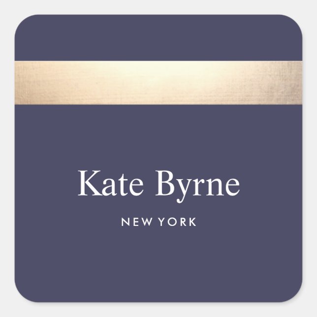 Faux Gold Foil Striped Modern Navy Blue Chic Square Sticker (Front)