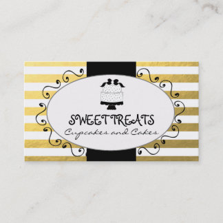 Faux Gold Foil Stripes Cupcake Cake Bakery Business Card
