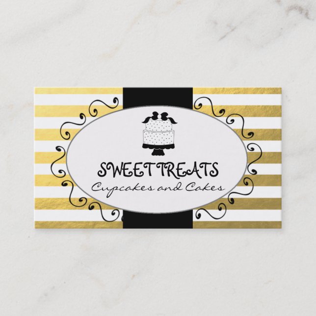 Faux Gold Foil Stripes Cupcake Cake Bakery Business Card (Front)