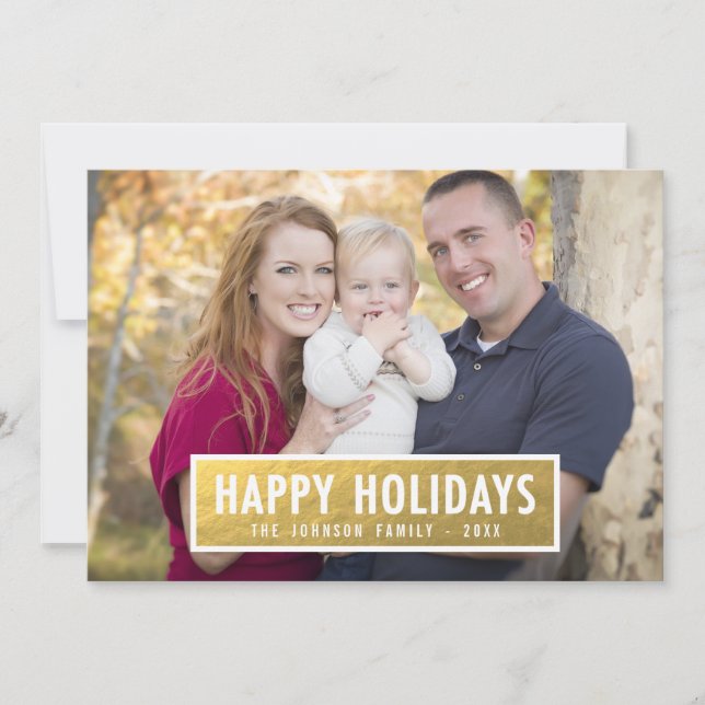 Faux Gold Foil Tag | Holiday Photo Card (Front)