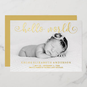 Faux Gold Foil Typography Photo Baby Announcements