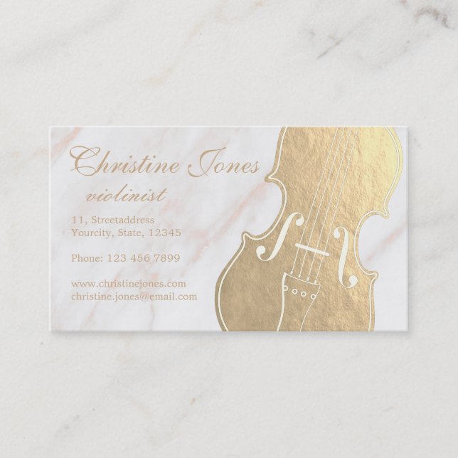 faux gold foil violin on marble business card (Front)