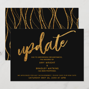 Faux Gold Foil Waves Carte noire Mariage reportée
