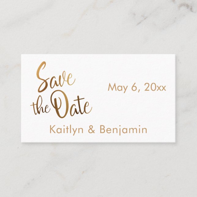 Faux Gold Foil, Wedding Detail Save the Date Card (Front)