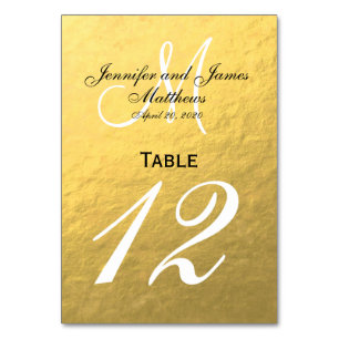 Faux Gold Foil Wedding Table Number Card