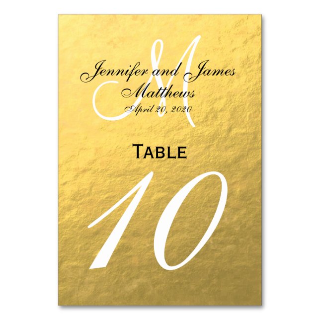 Faux Gold Foil Wedding Table Number Card (Front)