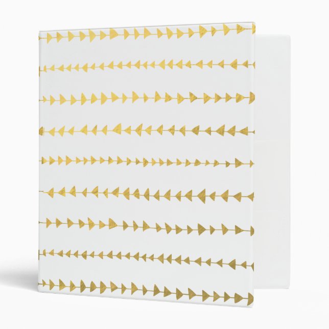 Faux Gold Foil White Arrows Pattern Binder (Front/Inside)