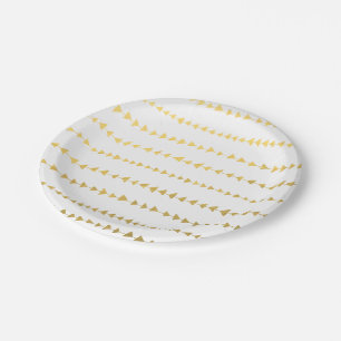 Faux Gold Foil White Arrows Pattern Paper Plate