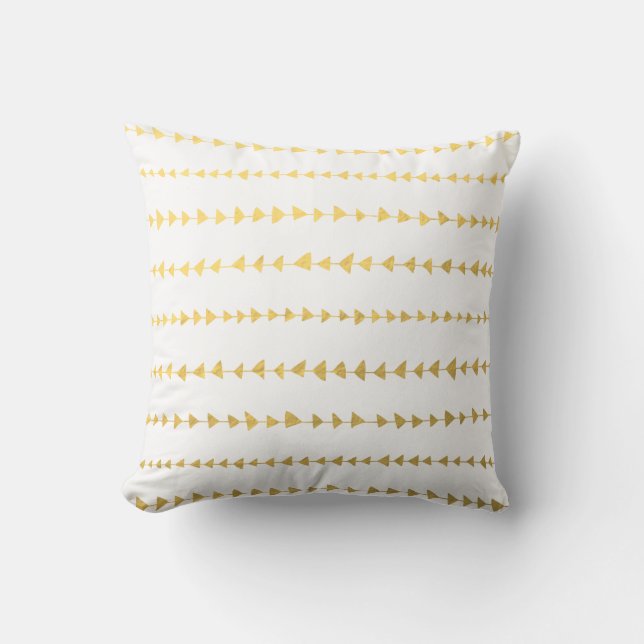 Faux Gold Foil White Arrows Pattern Throw Pillow (Front)