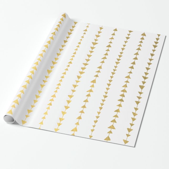 Faux Gold Foil White Arrows Pattern Wrapping Paper (Unrolled)