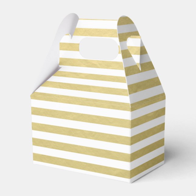 Faux Gold Foil White Stripes Pattern Favor Box (Front Side)