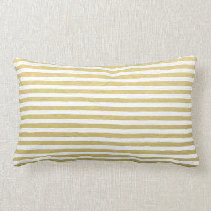 Faux Gold Foil White Stripes Pattern Lumbar Pillow