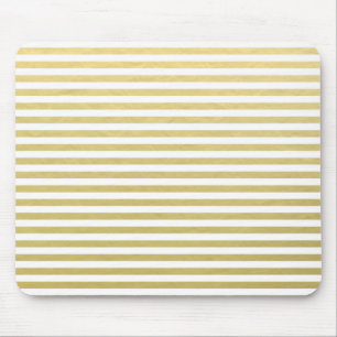 Faux Gold Foil White Stripes Pattern Mouse Pad
