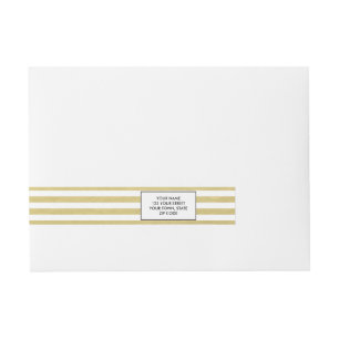 Faux Gold Foil White Stripes Pattern Wraparound Address Label