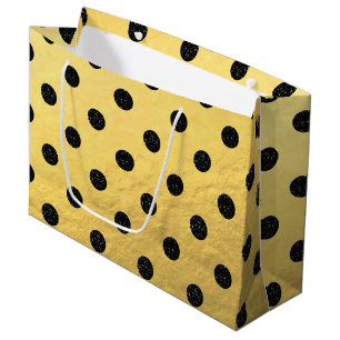 Faux Gold Foil with Black Glitter Dots Gift Bag