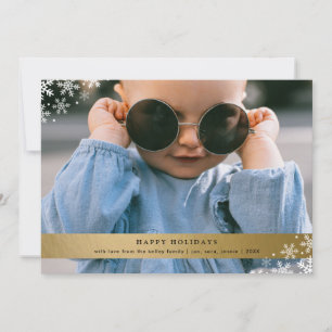 Faux Gold Foil with Snowflake Accents Photo Holiday Card