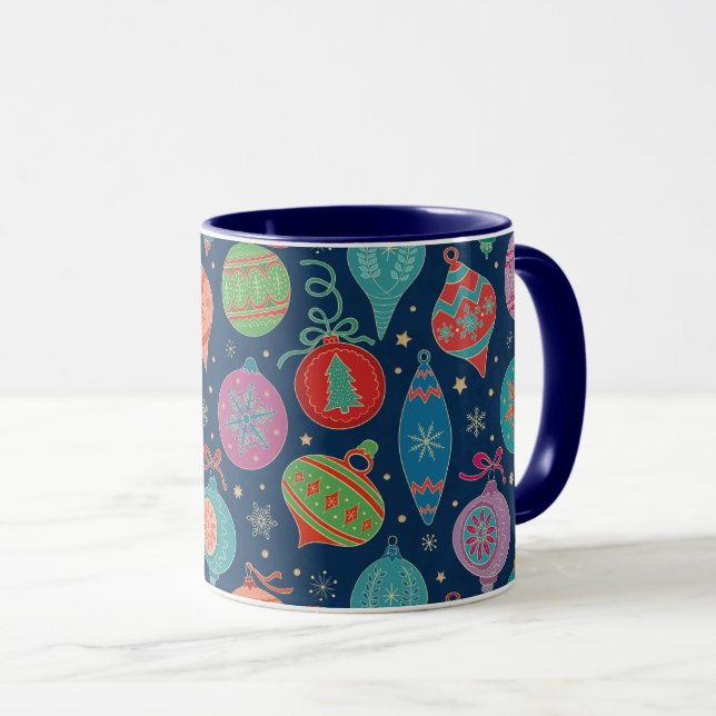 Faux Gold Foil Xmas Tree Decoration Pattern Colour Mug (Front Right)