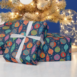 Faux Gold Foil Xmas Tree Decoration Pattern Colour Wrapping Paper