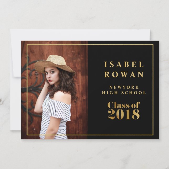Faux gold Frame Graduation 2018 Invitation photo (Devant)