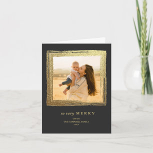 Faux Gold Frame Holidays Christmas Photo Charcoal Card