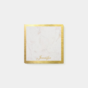 Faux Gold Frame White Marble Calligraphy Post-it Notes